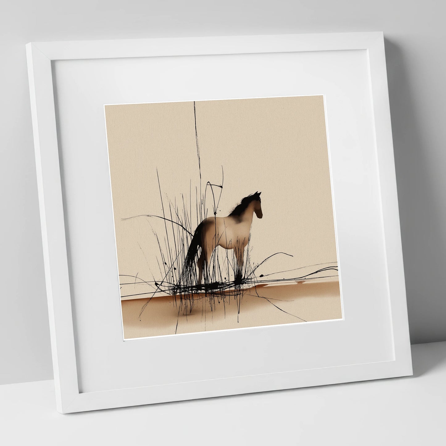 Sentinel of the Reeds wild horses art print in white frame