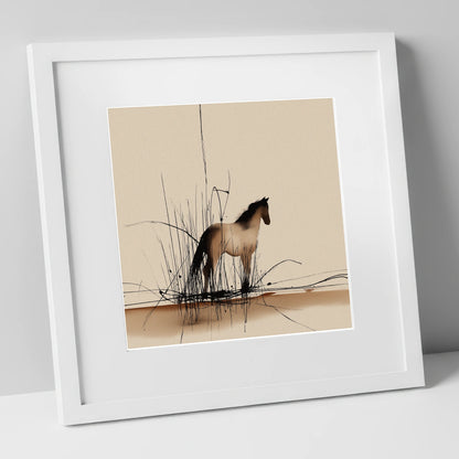 Sentinel of the Reeds wild horses art print in white frame