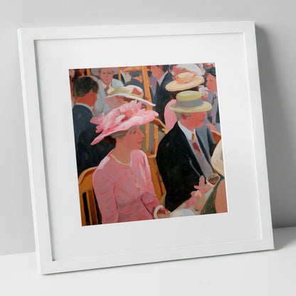 Summer Meet Elegance racing horse art print in white frame