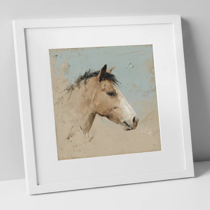 Study in Sand and Sky horse portrait art print in white frame