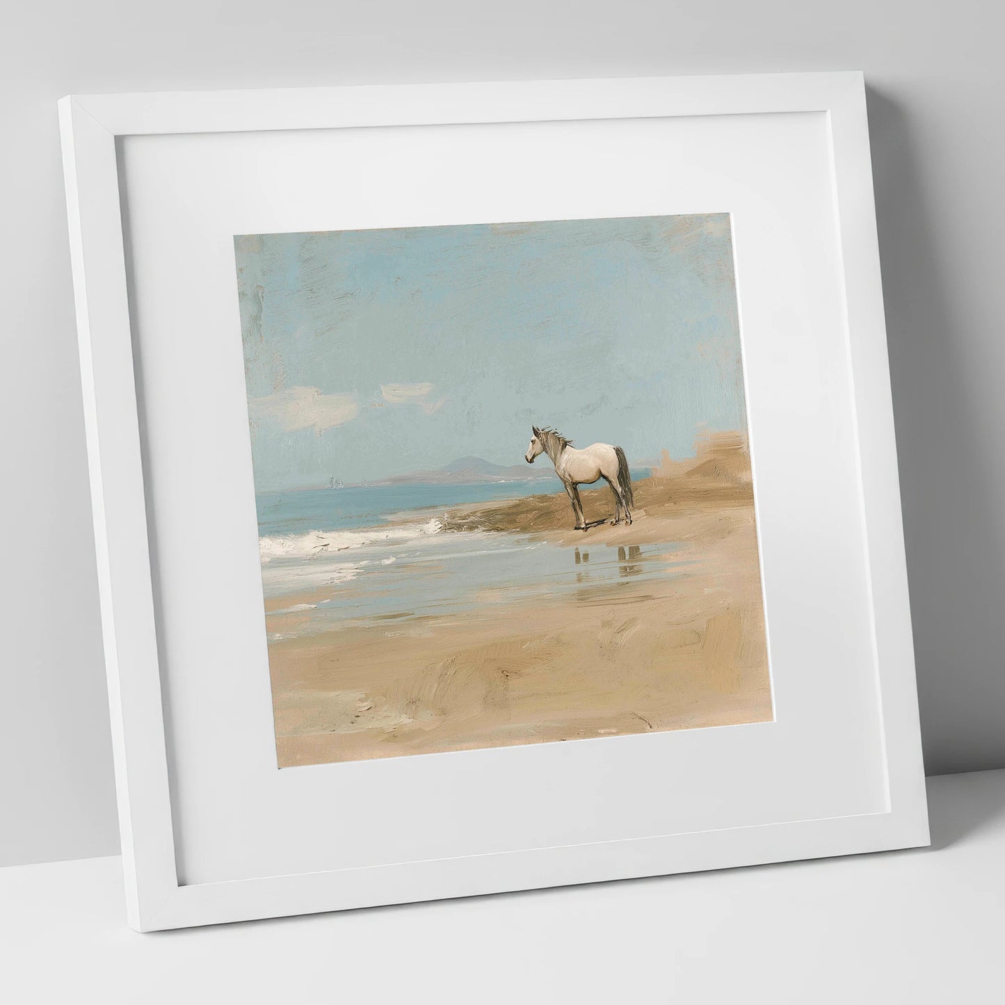 Sentinel of the Shore horse landscape art print in white frame