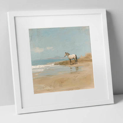 Sentinel of the Shore horse landscape art print in white frame