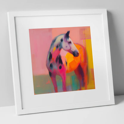 Vibrant Appaloosa horse breed art print in white frame