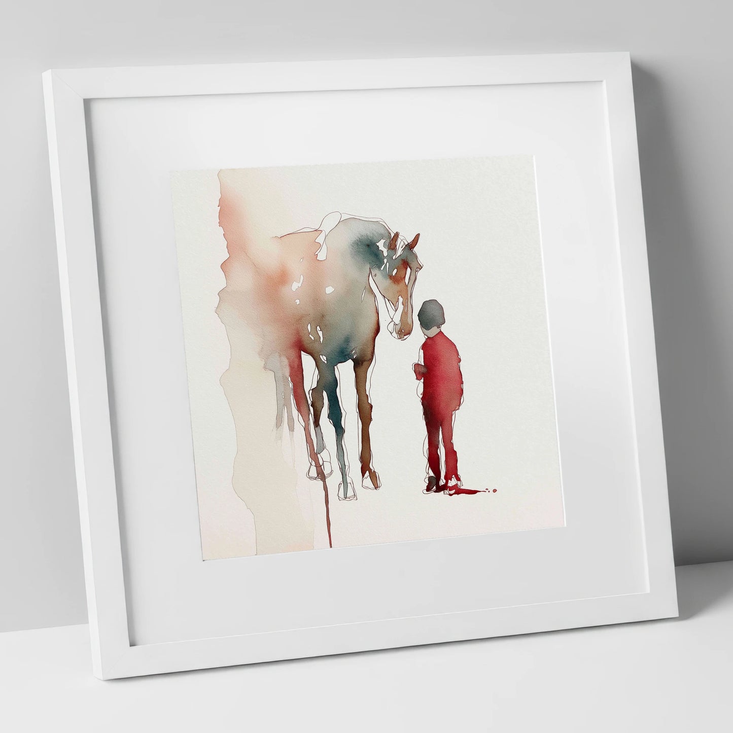 The Unspoken Bond horse & rider art print in white frame