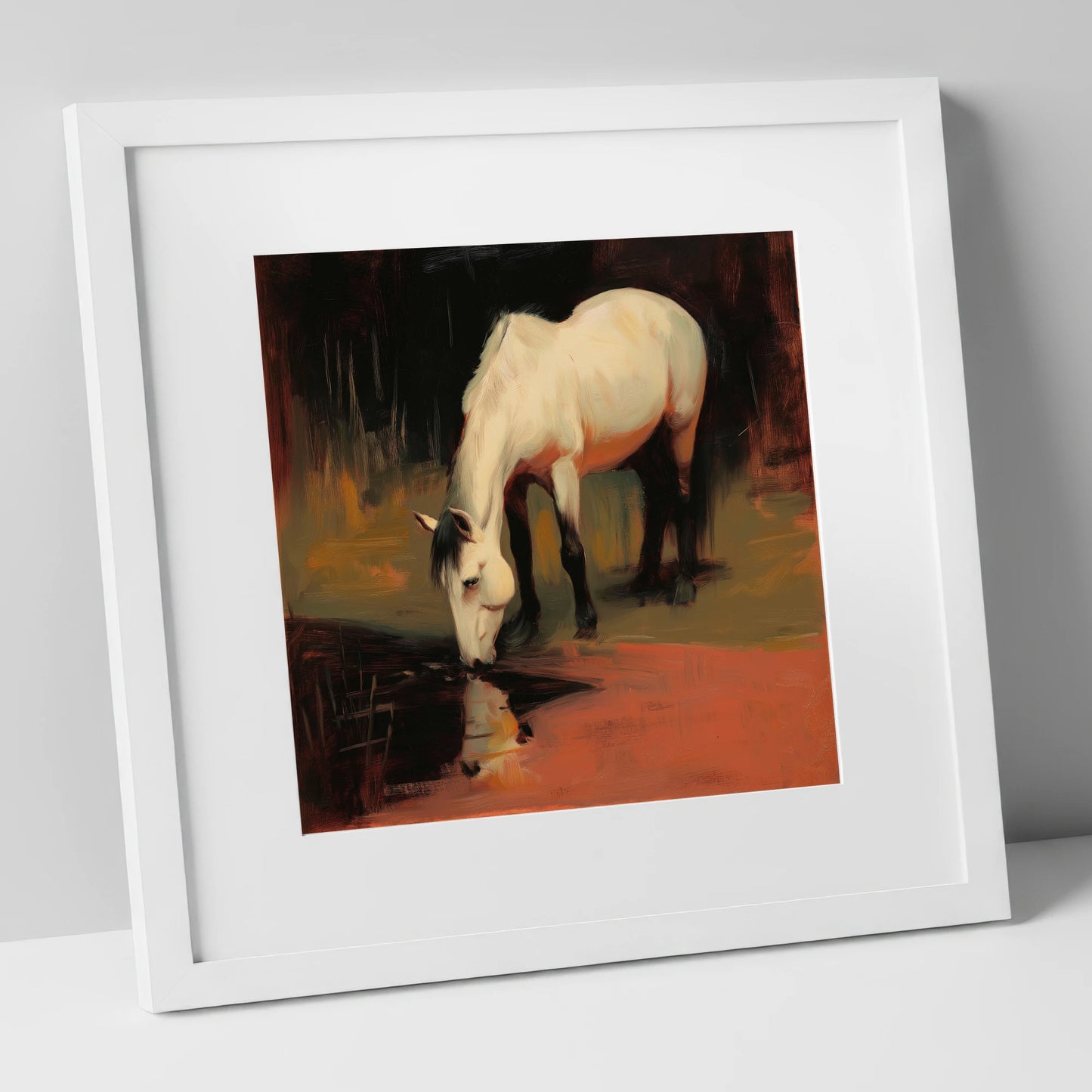 Quiet Reflection horse portrait art print in white frame