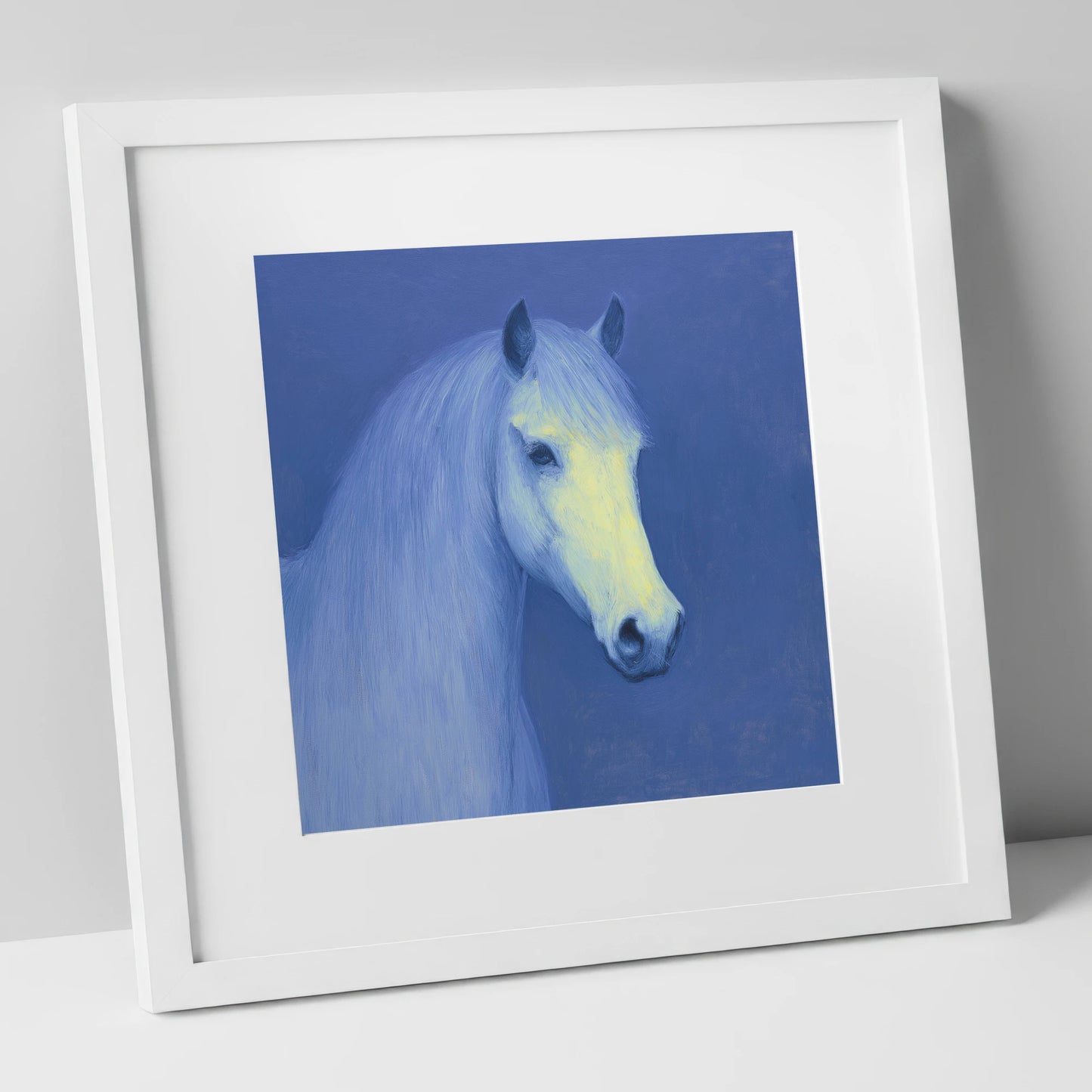 Luminous Blue Portrait horse portrait art print in white frame