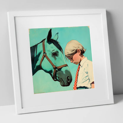 The Unspoken Bond horse & rider art print in white frame