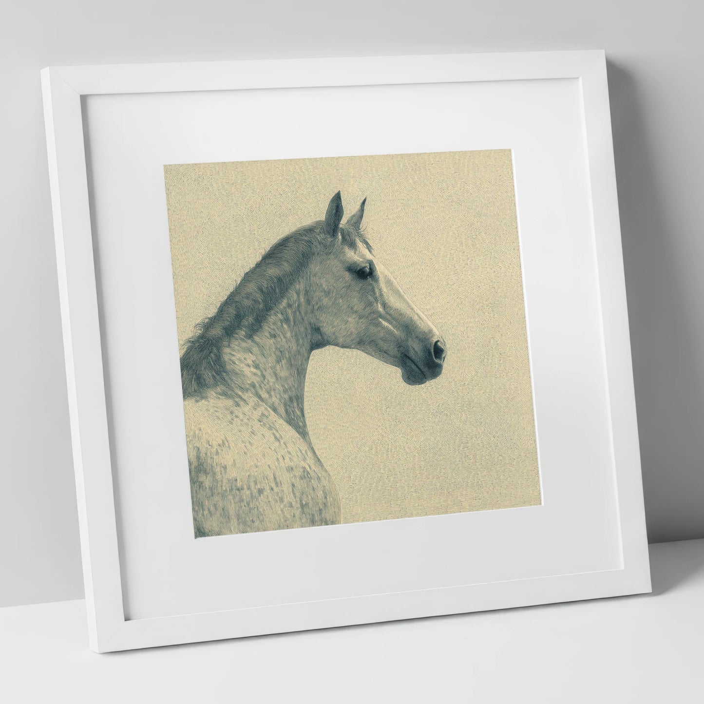 The Dappled Profile horse breed art print in white frame