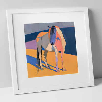 Vibrant Colour Block Standing Horse horse breed art print in white frame