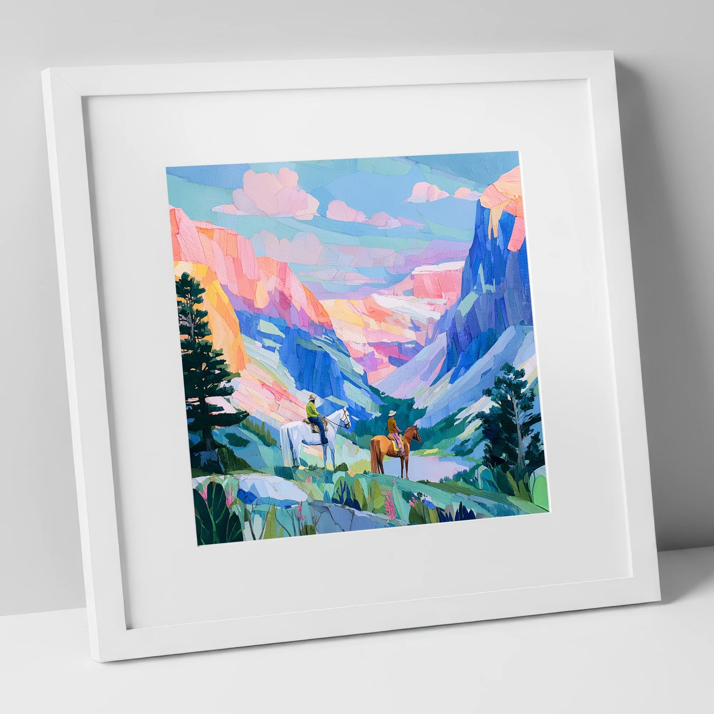 Painted Canyon Trail horse landscape art print in white frame