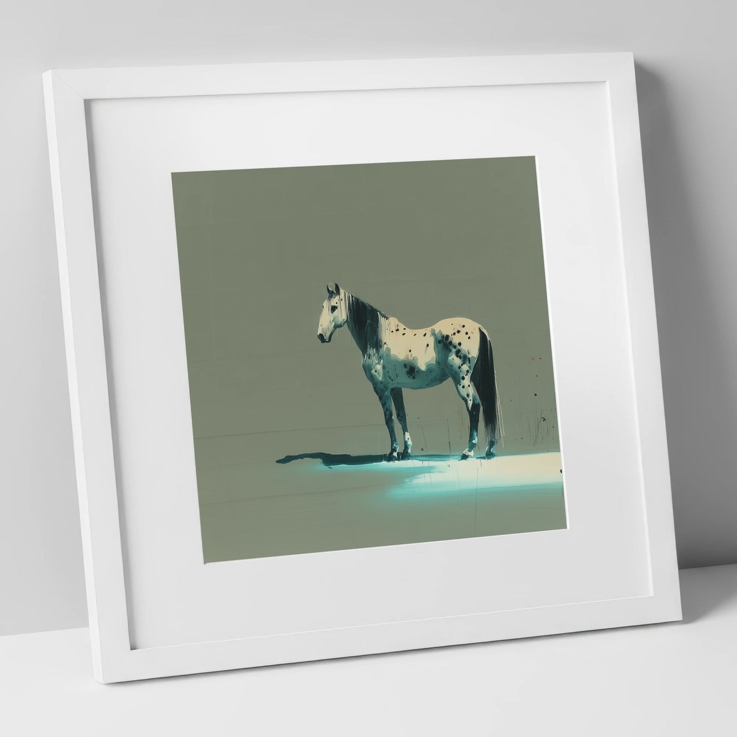 Teal Shadow Appaloosa horse breed art print in white frame