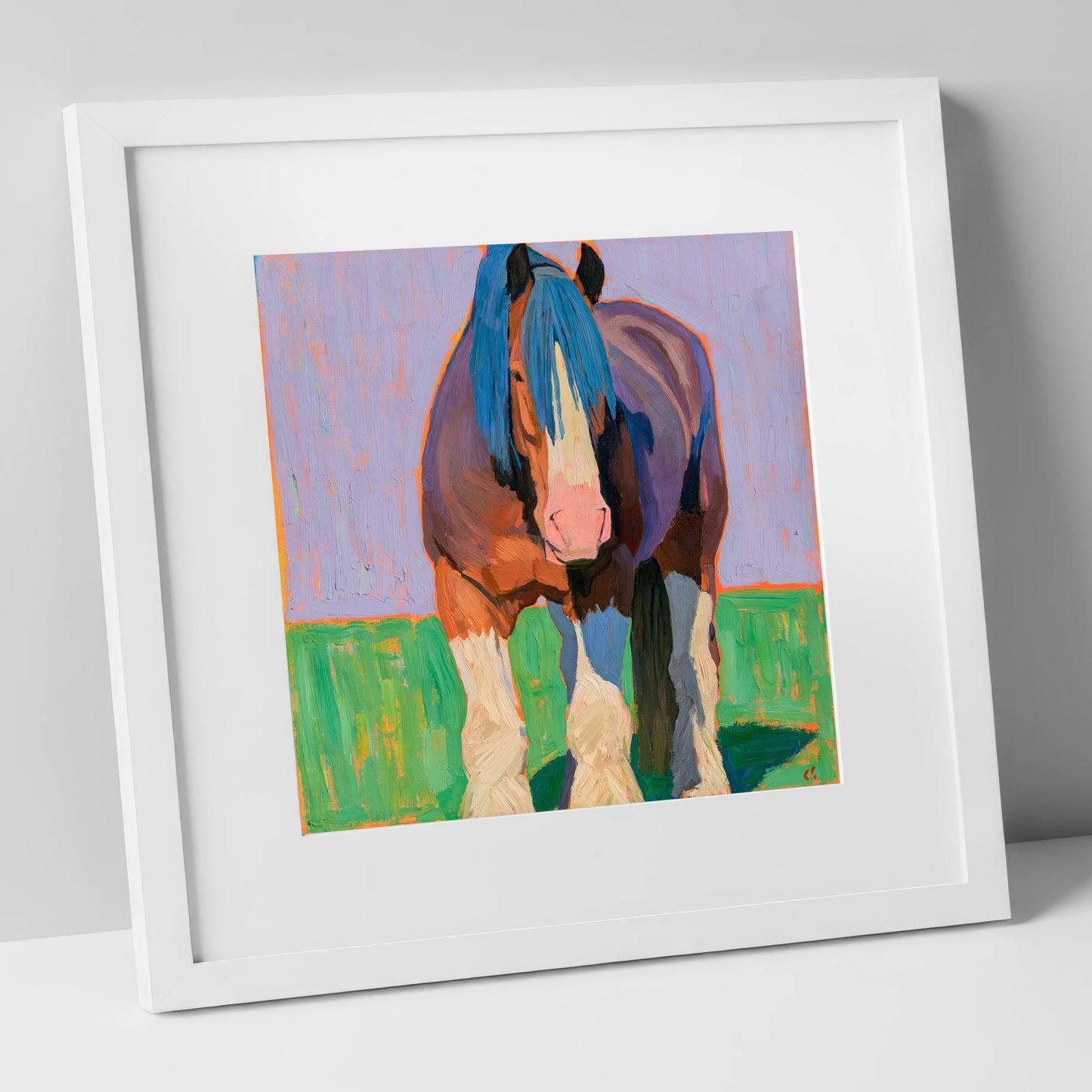 Vibrant Heavy Horse Portrait horse breed art print in white frame