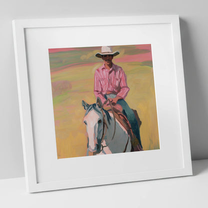 Dusk on the Plains western horse art print in white frame