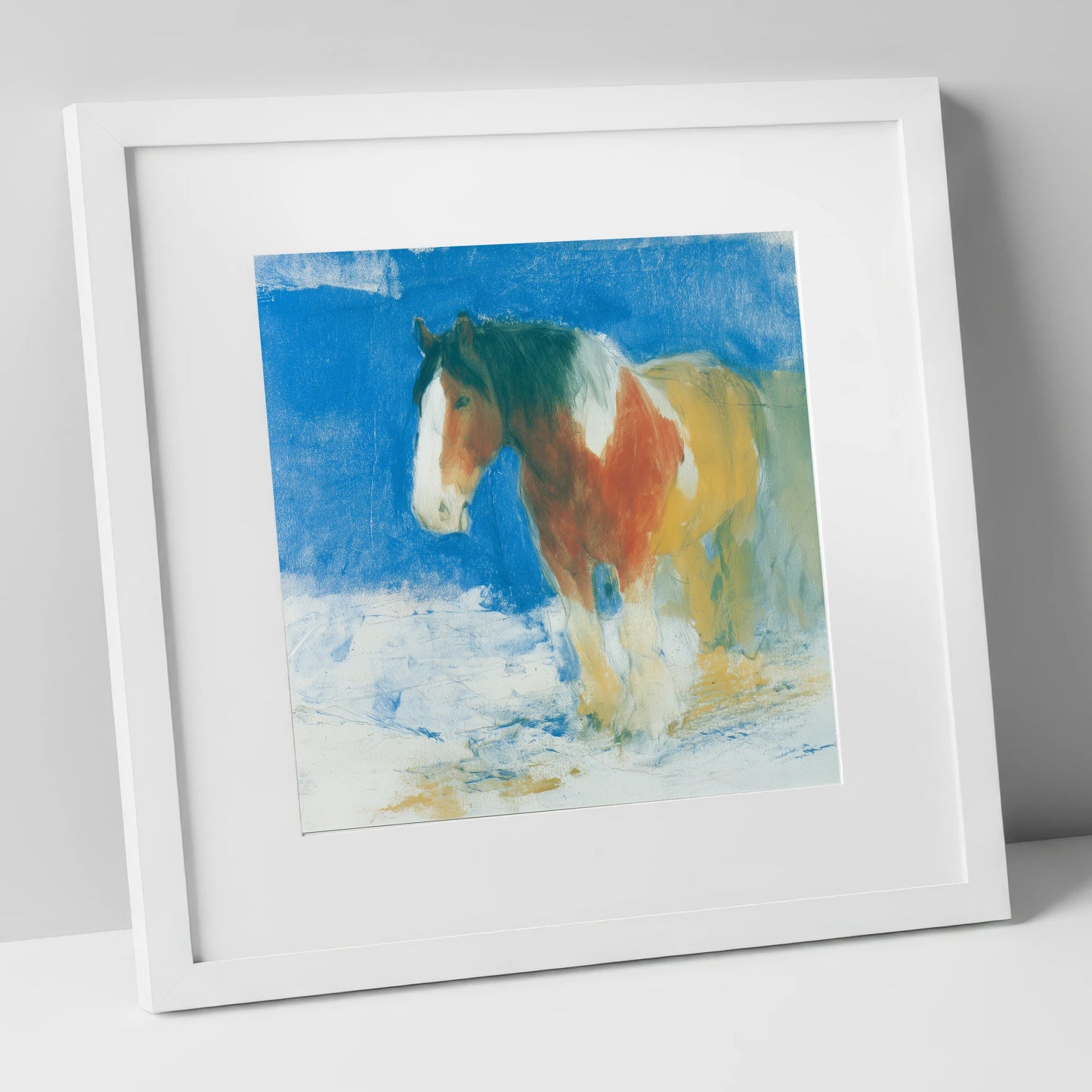 Cerulean Coloured Cob horse breed art print in white frame