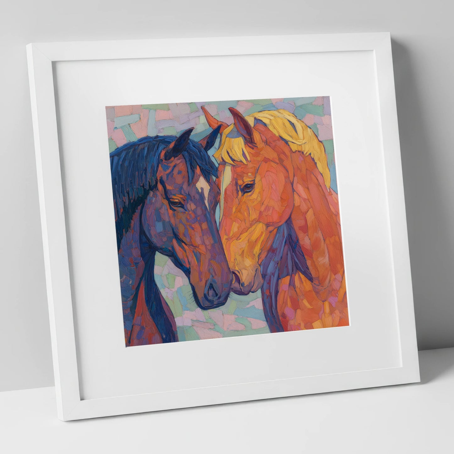 Kindred Spirits horse portrait art print in white frame