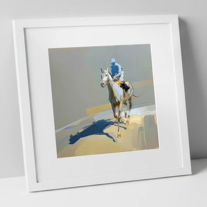 Shadows in the Paddock racing horse art print in white frame