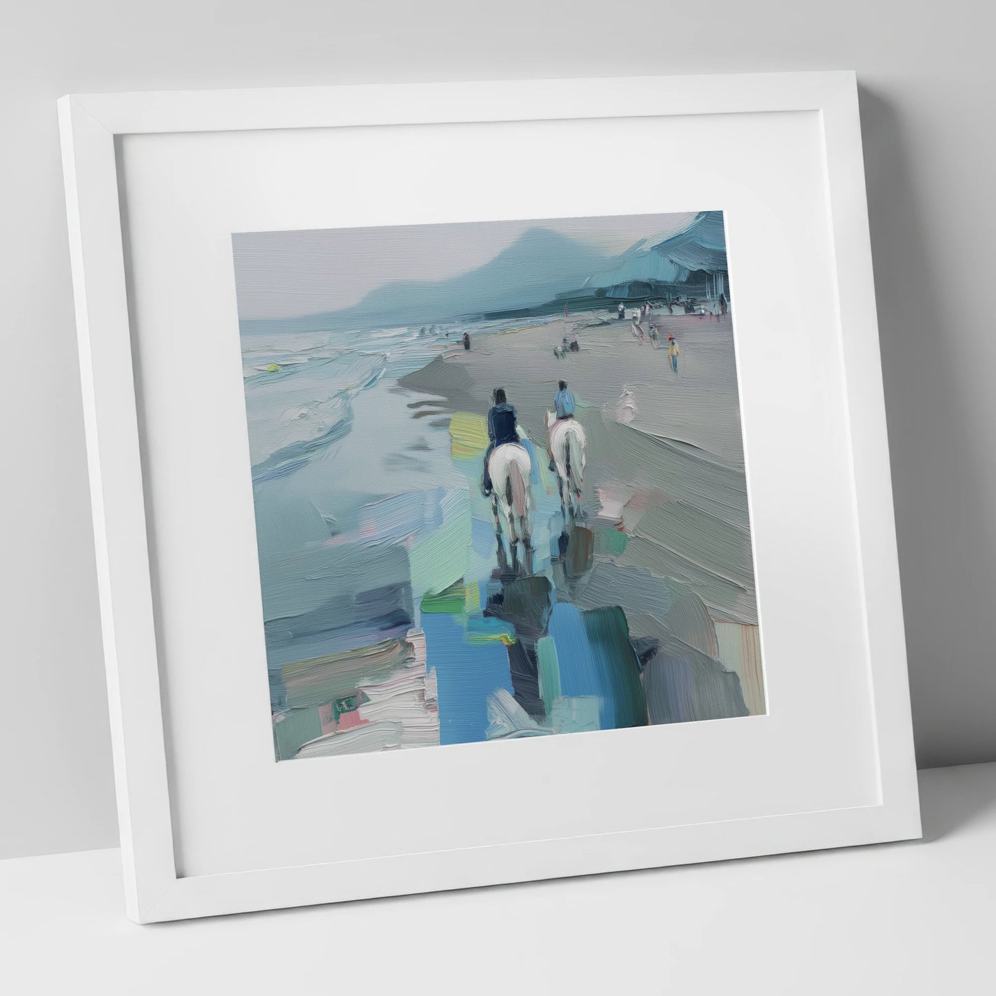 Shoreline Hack horse landscape art print in white frame