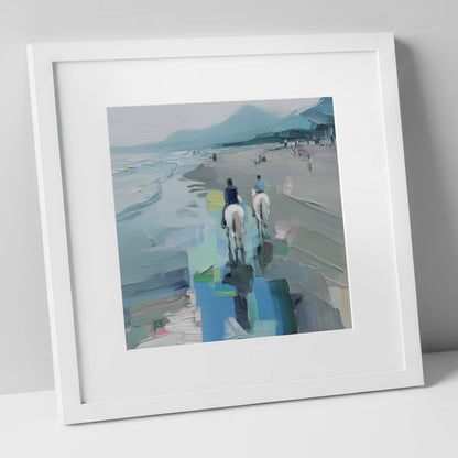 Shoreline Hack horse landscape art print in white frame