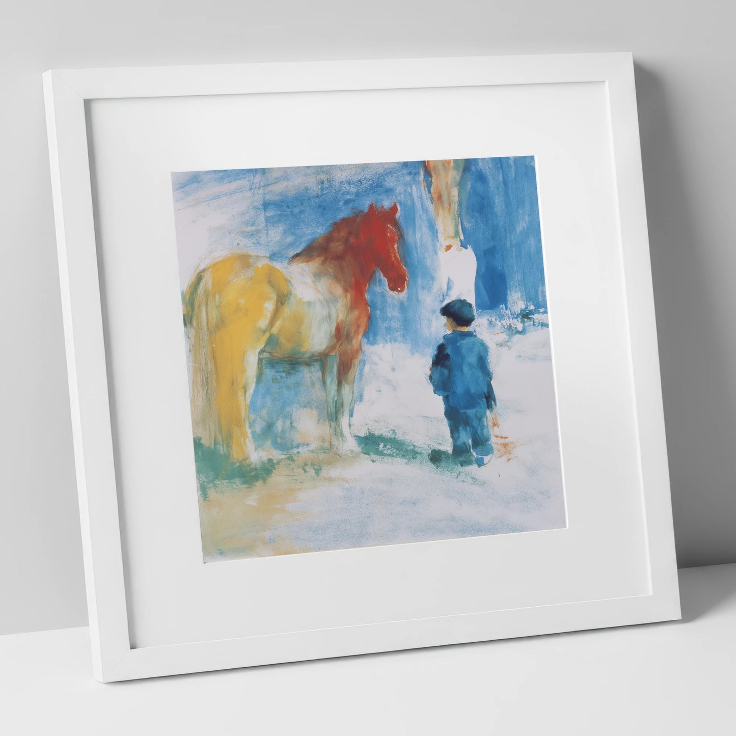 A Quiet Connection horse & rider art print in white frame