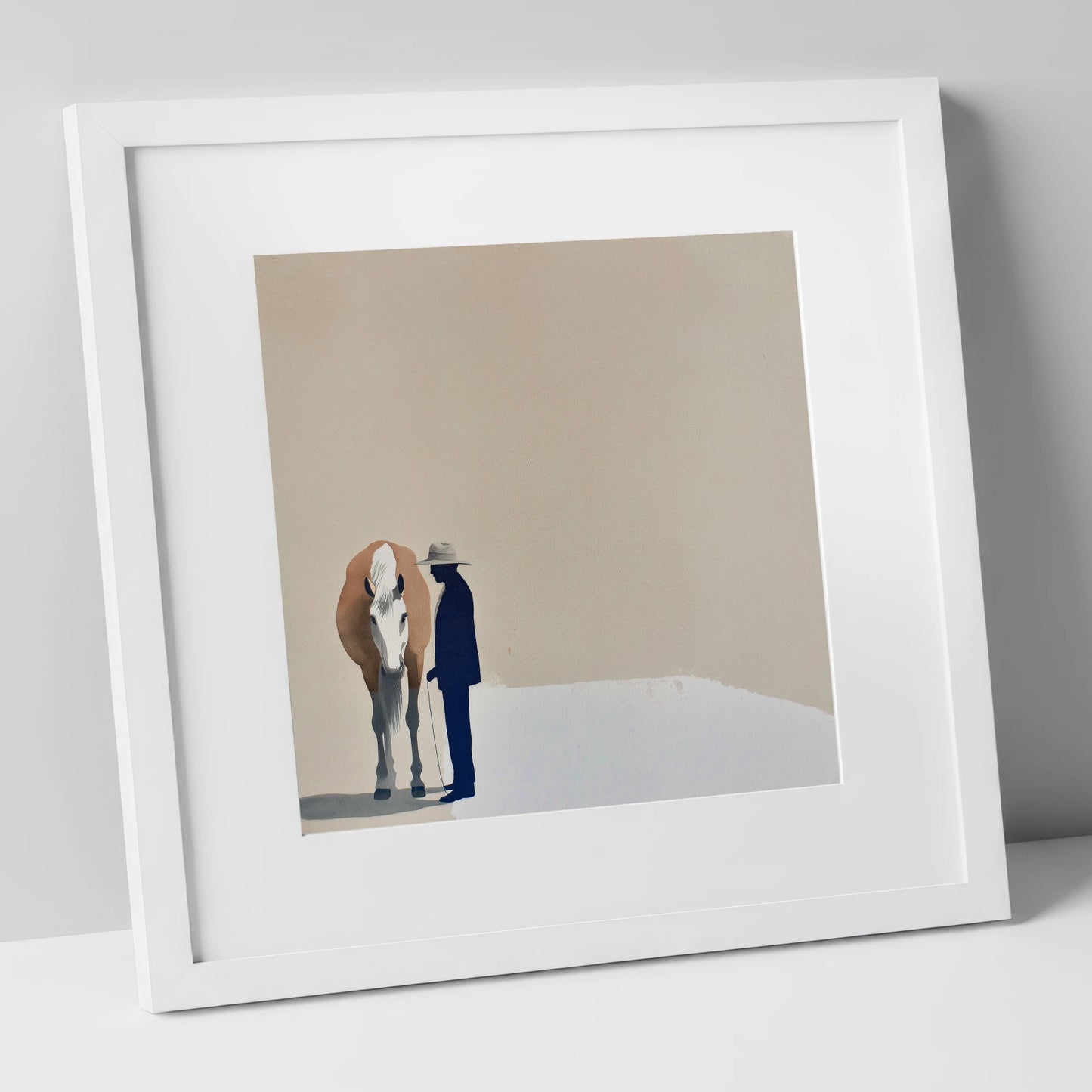 Quiet Companionship horse & rider art print in white frame