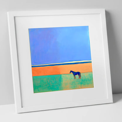 The Silent Expanse horse landscape art print in white frame