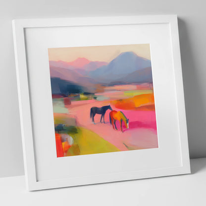 Vivid Horizons horse landscape art print in white frame