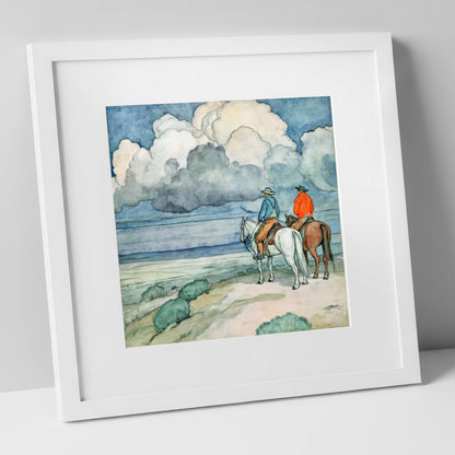 The Gathering Storm horse landscape art print in white frame