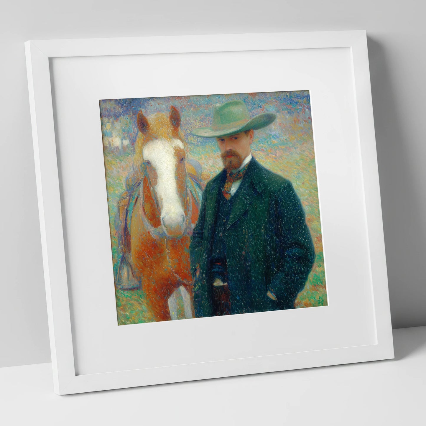 The Western Horseman western horse art print in white frame