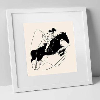 Fluid Showjumping Silhouette show jumping horse art print in white frame