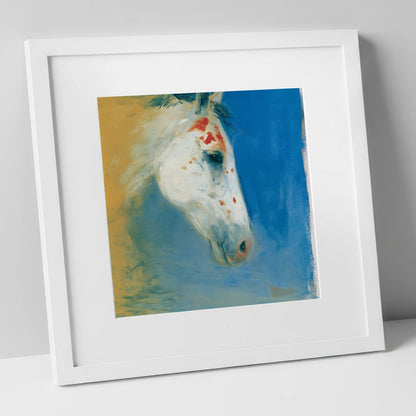 Cerulean Painted Profile horse breed art print in white frame