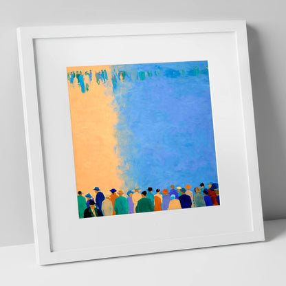 Waiting for the Field racing horse art print in white frame