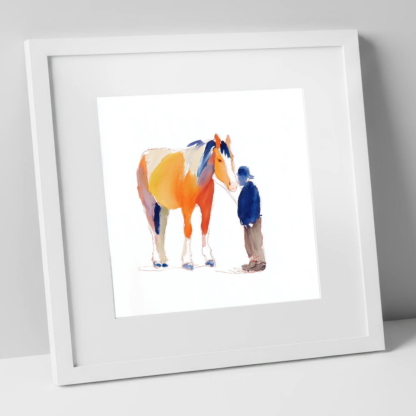 A Quiet Connection working horse art print in white frame