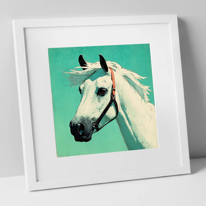 The Vivid Grey horse breed art print in white frame