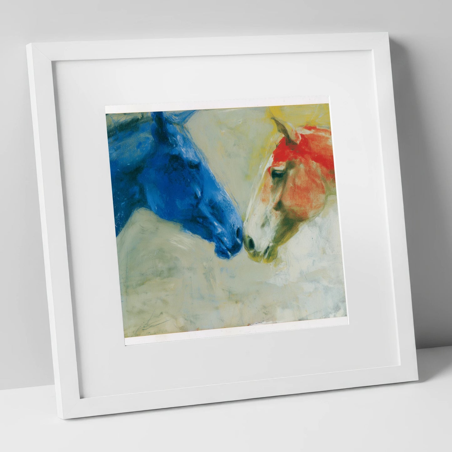 Cerulean and Crimson Bond horse portrait art print in white frame