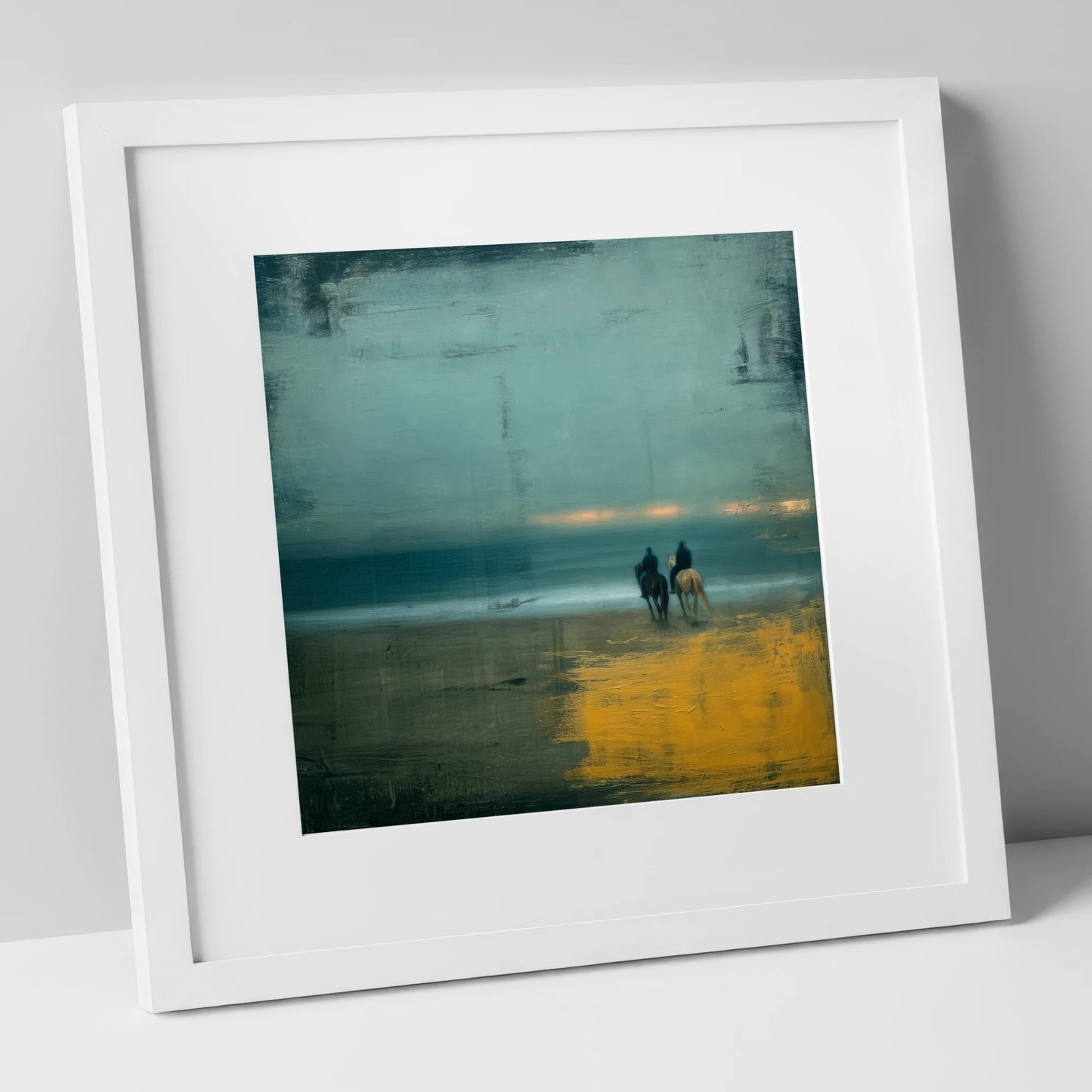 Ochre Tide Riders horse landscape art print in white frame