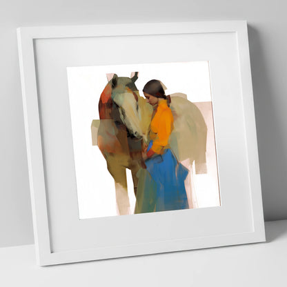 Modern Harmony horse & rider art print in white frame