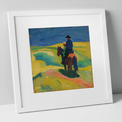 A Shared Horizon horse & rider art print in white frame