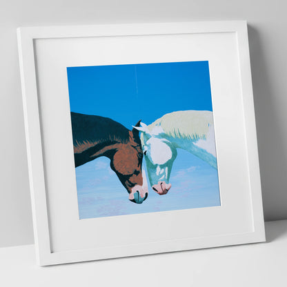 Quiet Companionship horse portrait art print in white frame