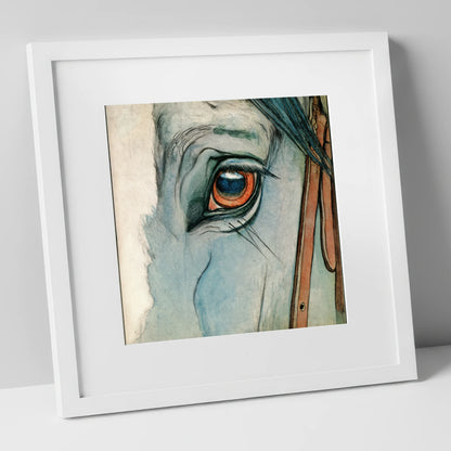 The Amber Gaze horse portrait art print in white frame