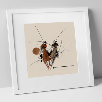 The Ride-Off polo horse art print in white frame
