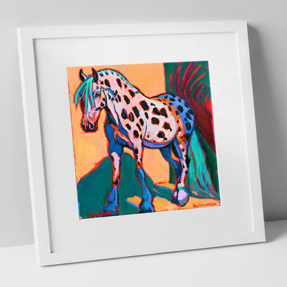 Colourful Spotted Knabstrupper Horse horse breed art print in white frame