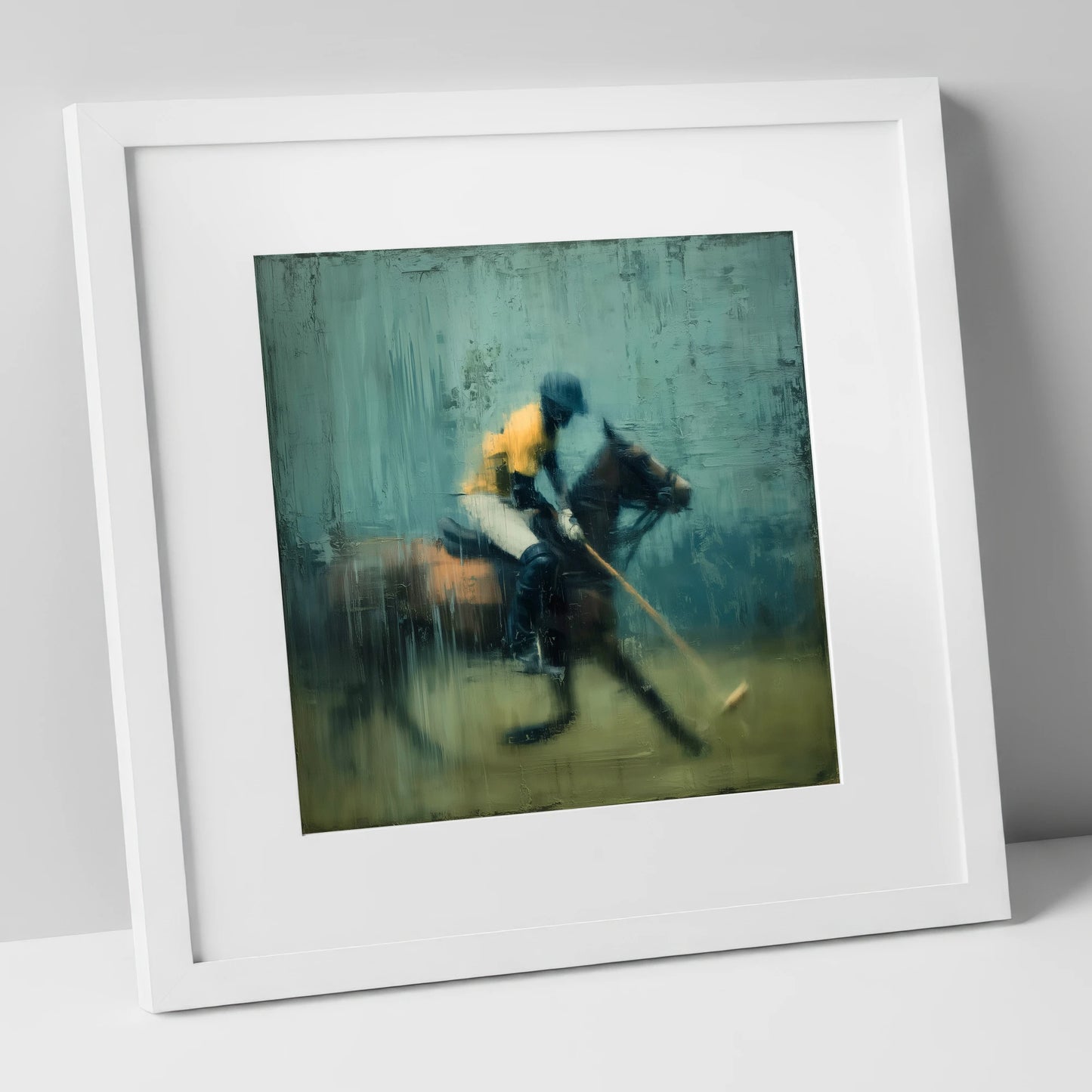 The Final Chukka polo horse art print in white frame