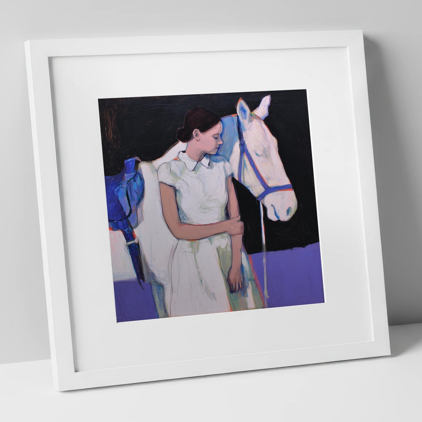 The Indigo Bond horse & rider art print in white frame