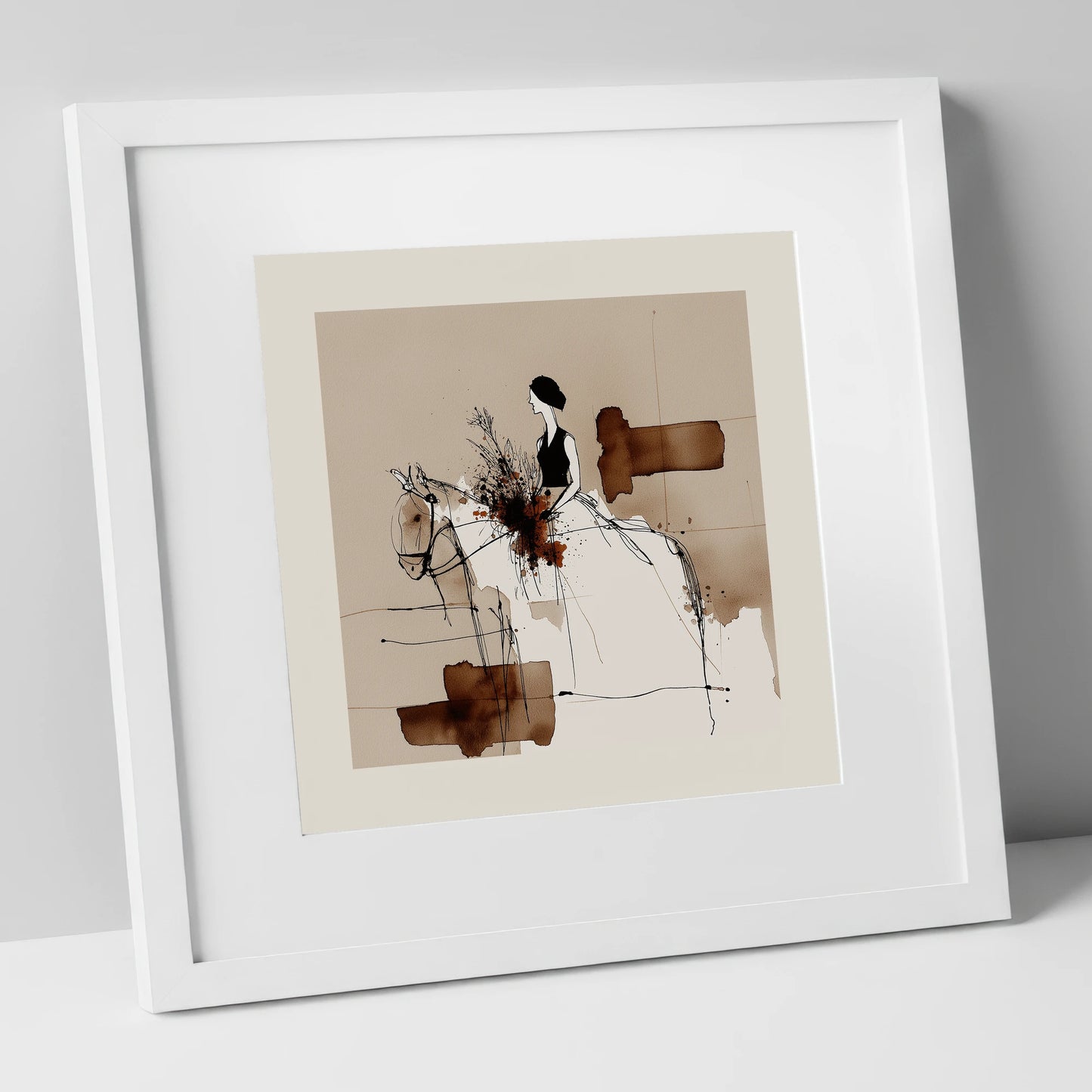 Graceful Partnership horse & rider art print in white frame