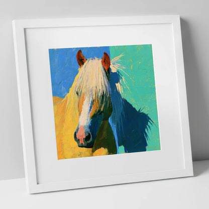 Vibrant Palomino Horse Portrait horse breed art print in white frame