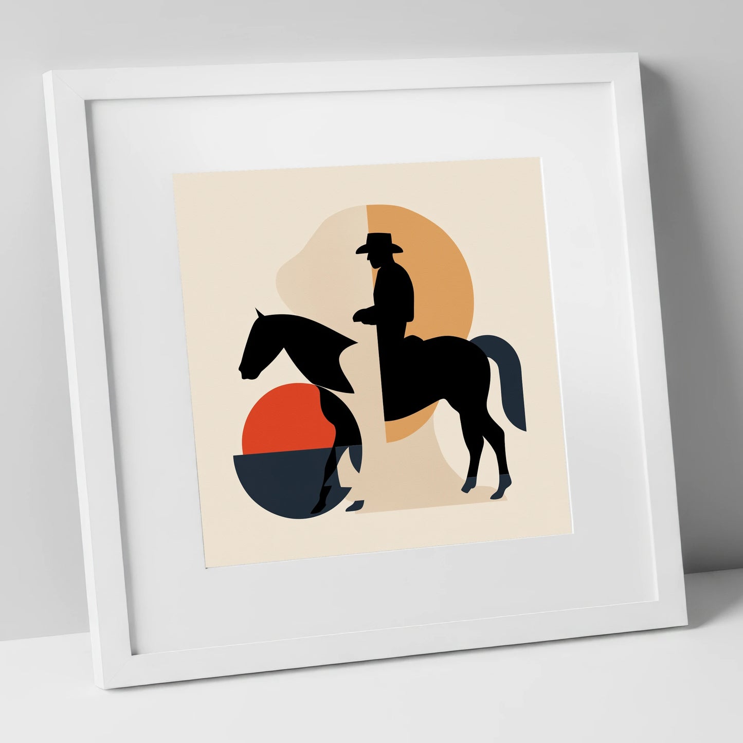 Mid-Century Western Rider western horse art print in white frame