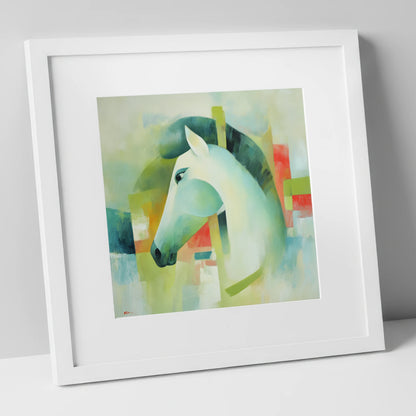 Modern Grey Profile horse breed art print in white frame