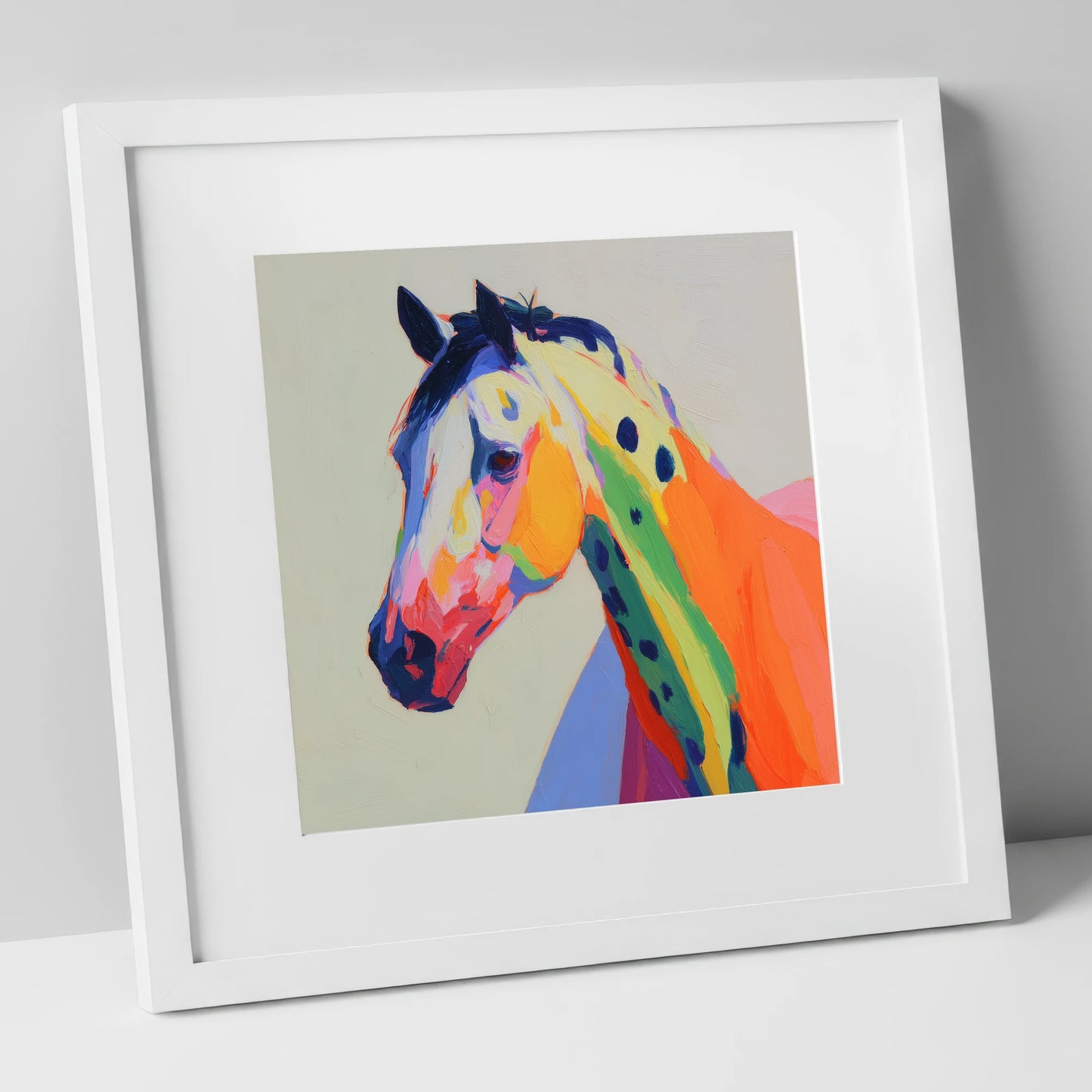 Vibrant Appaloosa Spirit horse breed art print in white frame