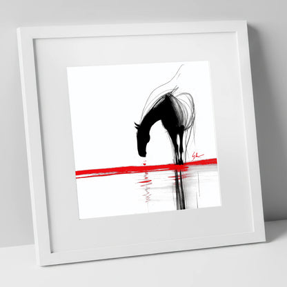 Crimson Reflection horse portrait art print in white frame