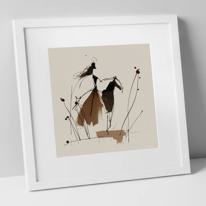 Fluid Harmony horse & rider art print in white frame